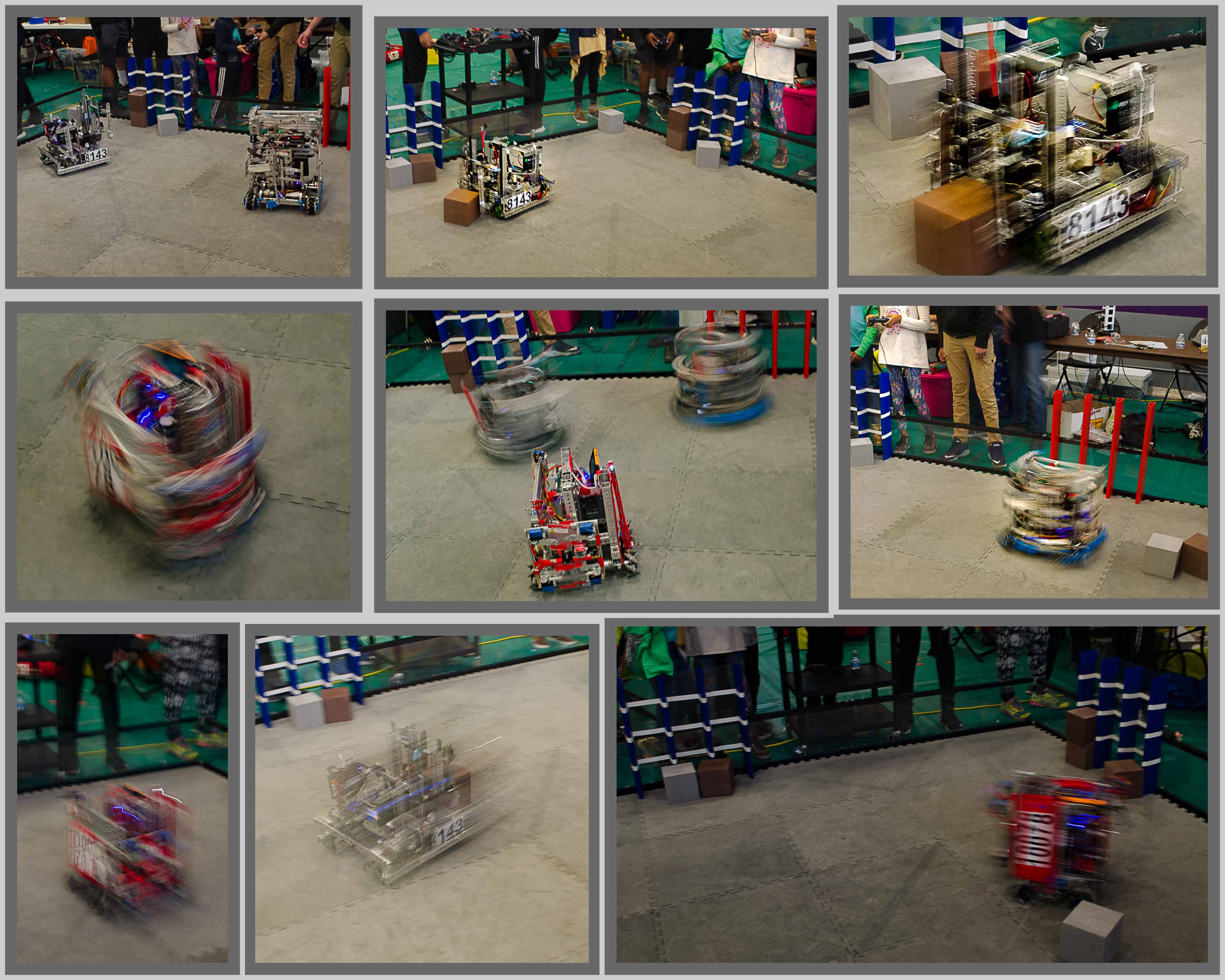Collage of pictures of demonstrations of remote-controlled robots.