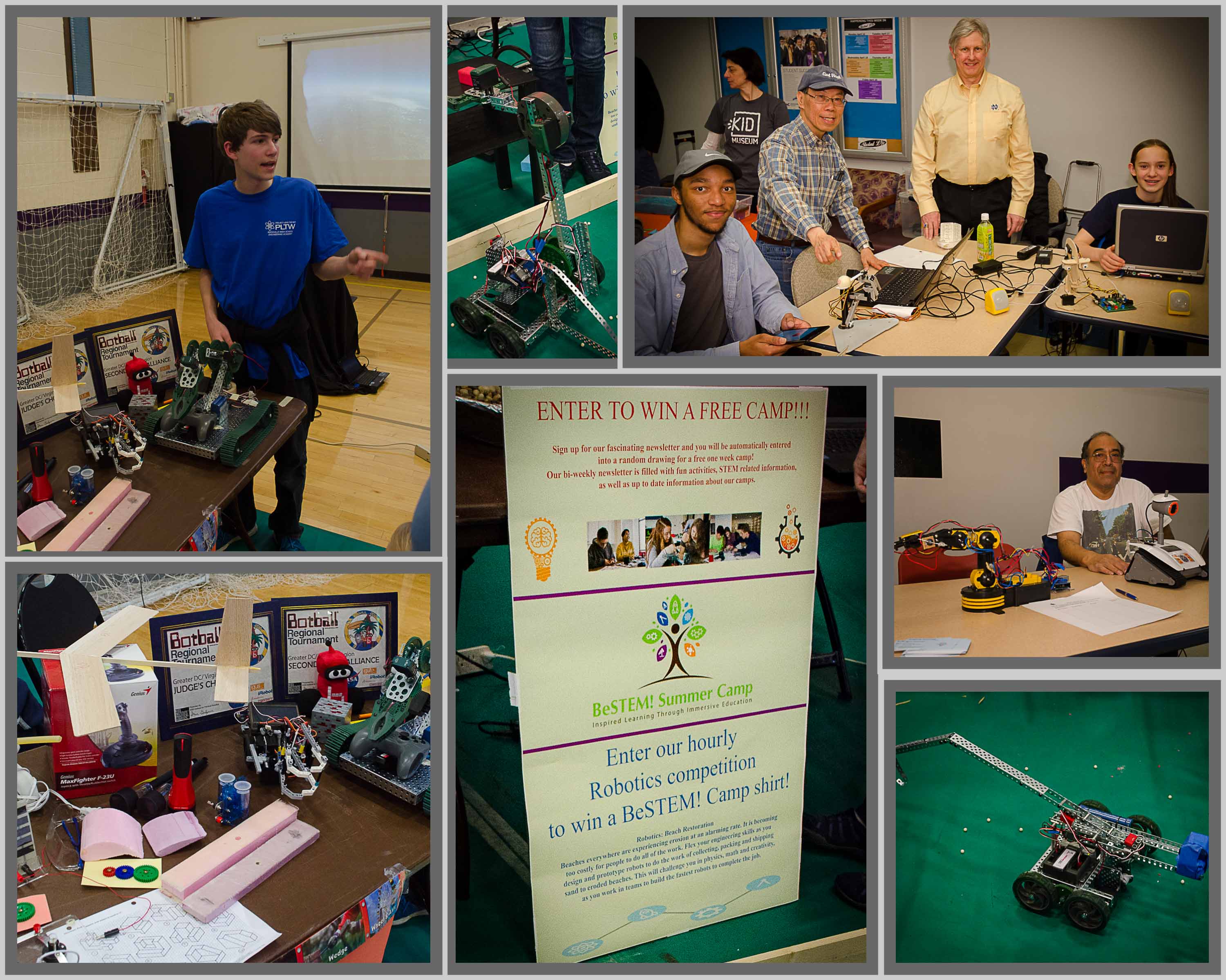 Collage of pictures of promoting and teaching robotics.