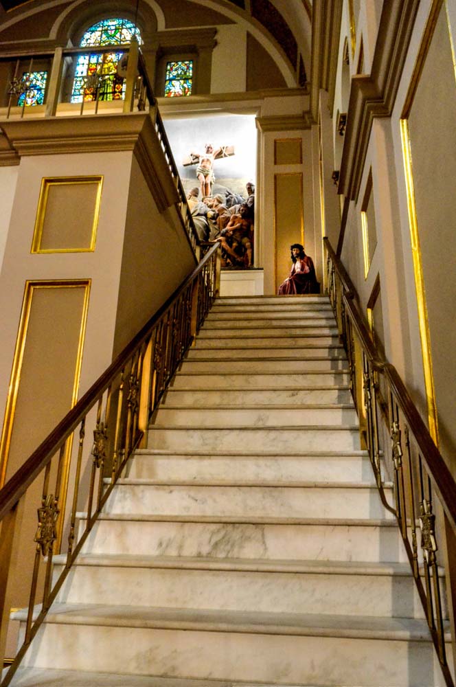 Right side stairs to rise over wester door way to the church