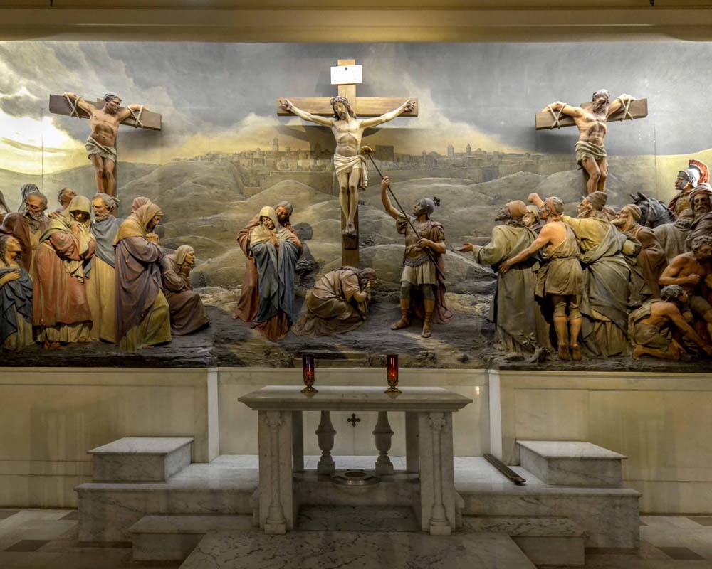 Deep-relief depiction of the crucifixion of Jesus
