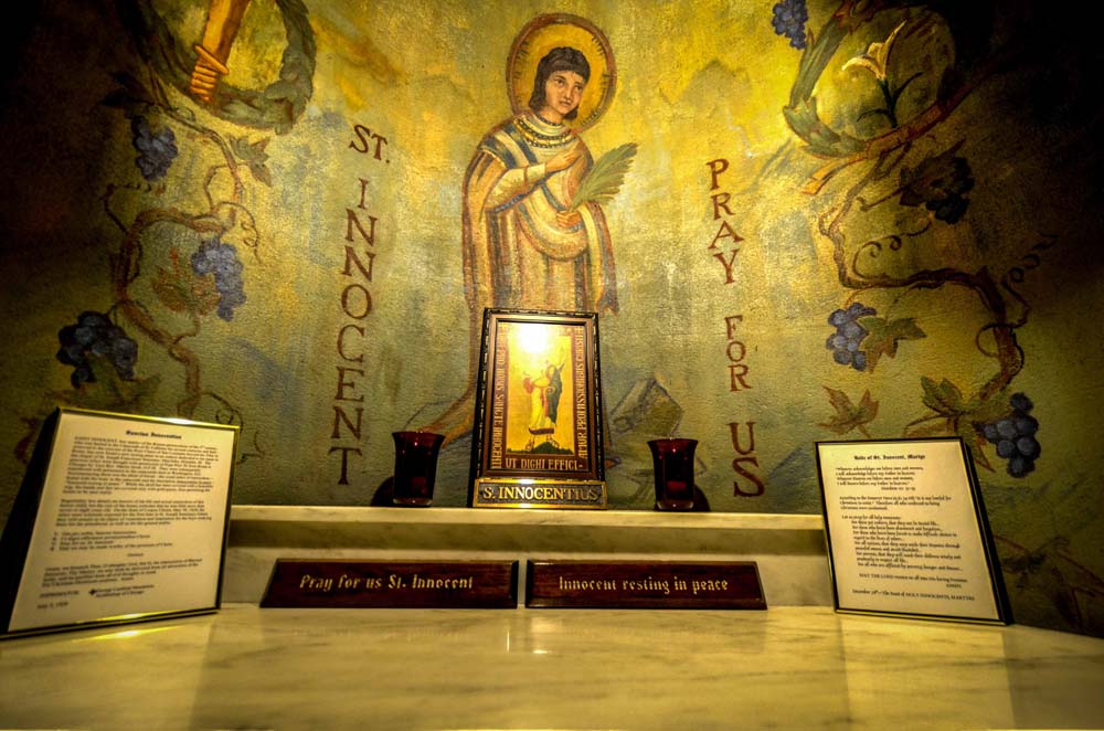 Painting depicting Saint Innocent, showing request that Saint Innocent pray for us