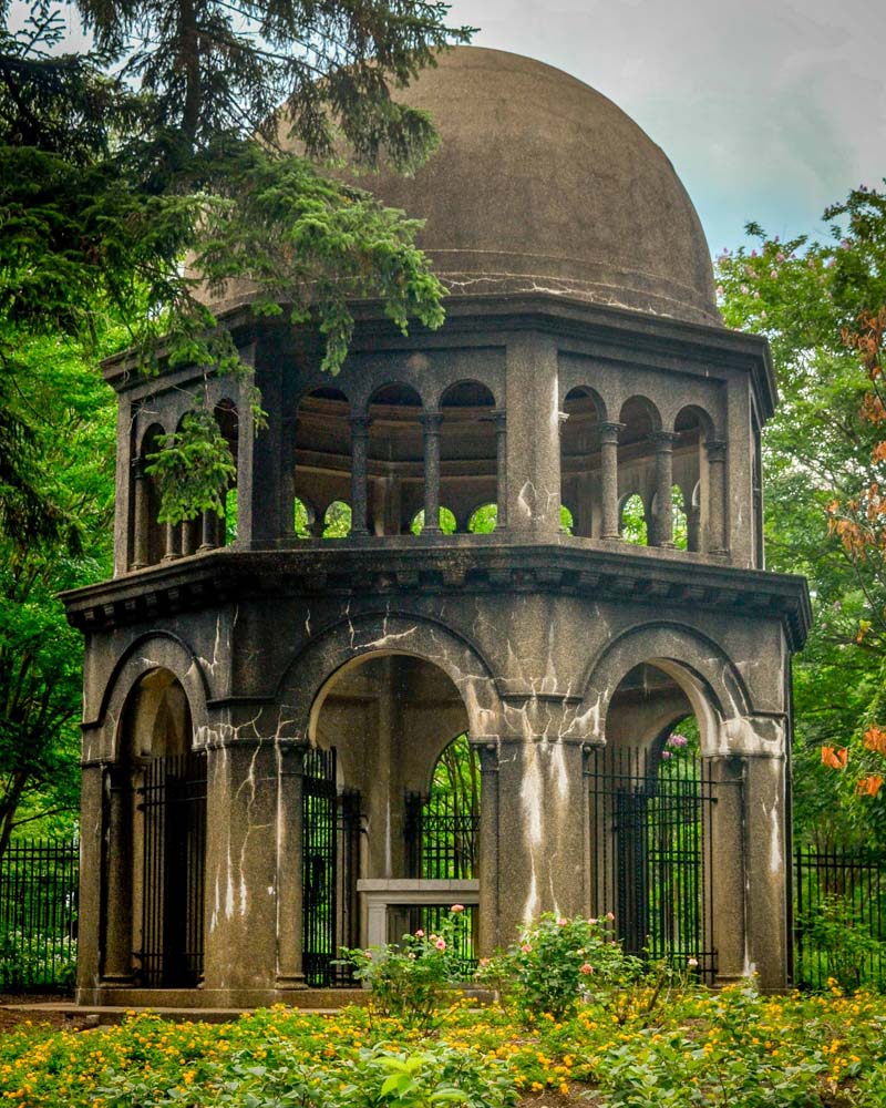 Very large stone gazebo in the garden re-creation of Ascension Chaep on Mount of Olives in Israel