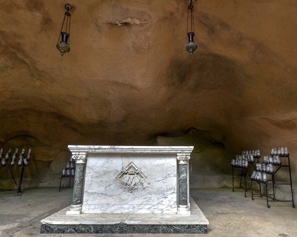 Close-up of the altar in the Grotto of Lourdes
