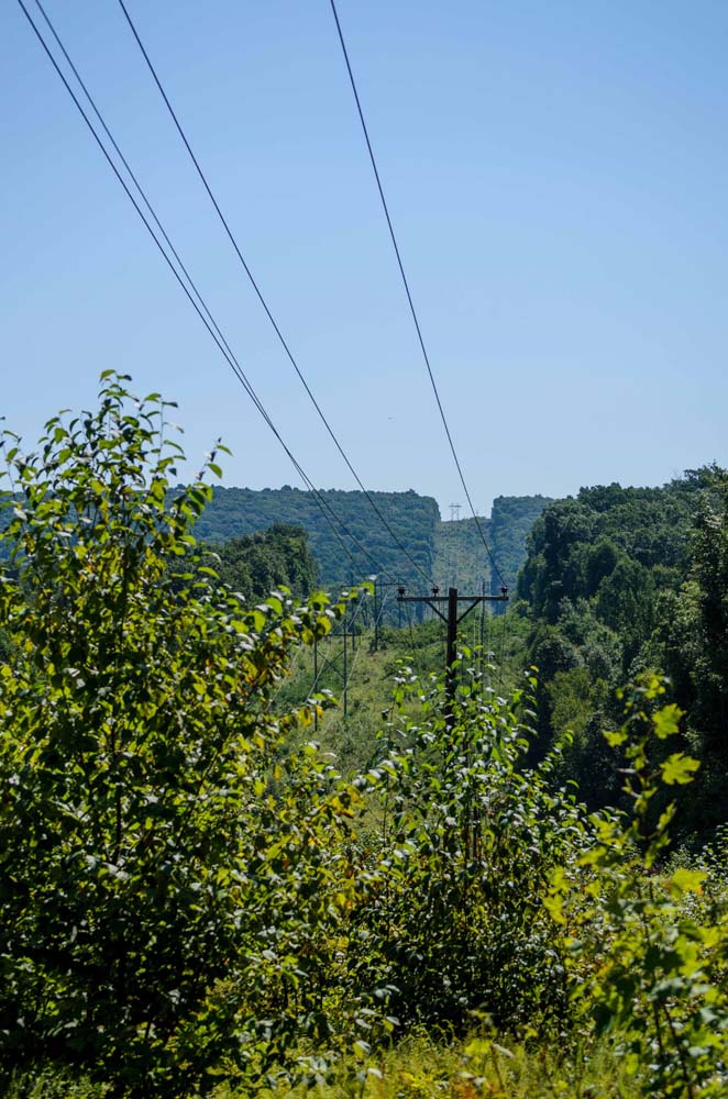 Powerline right of way crossing the Appalachian Trail and in the distance crossing the Catoctin Mountain Range