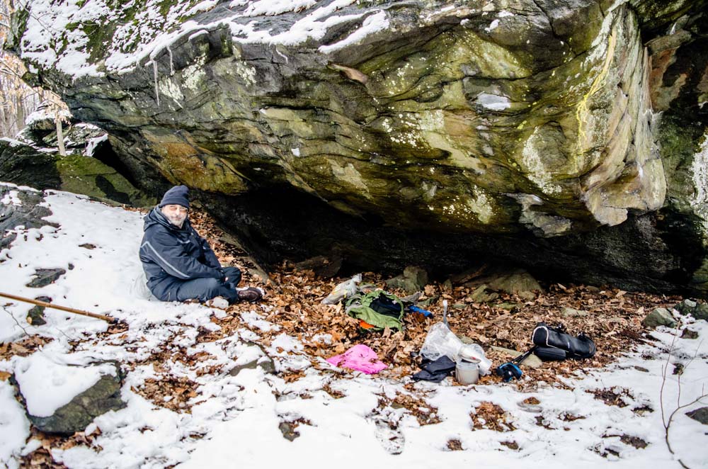 MY friend Howard and I have eaten lunch sheltered from snow undedr a big rock