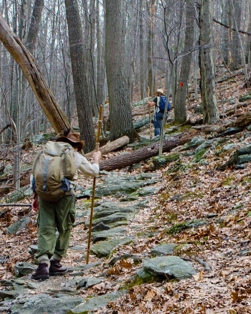My friends Sebastian and Howard climbing Old Misery Trail in the spring time