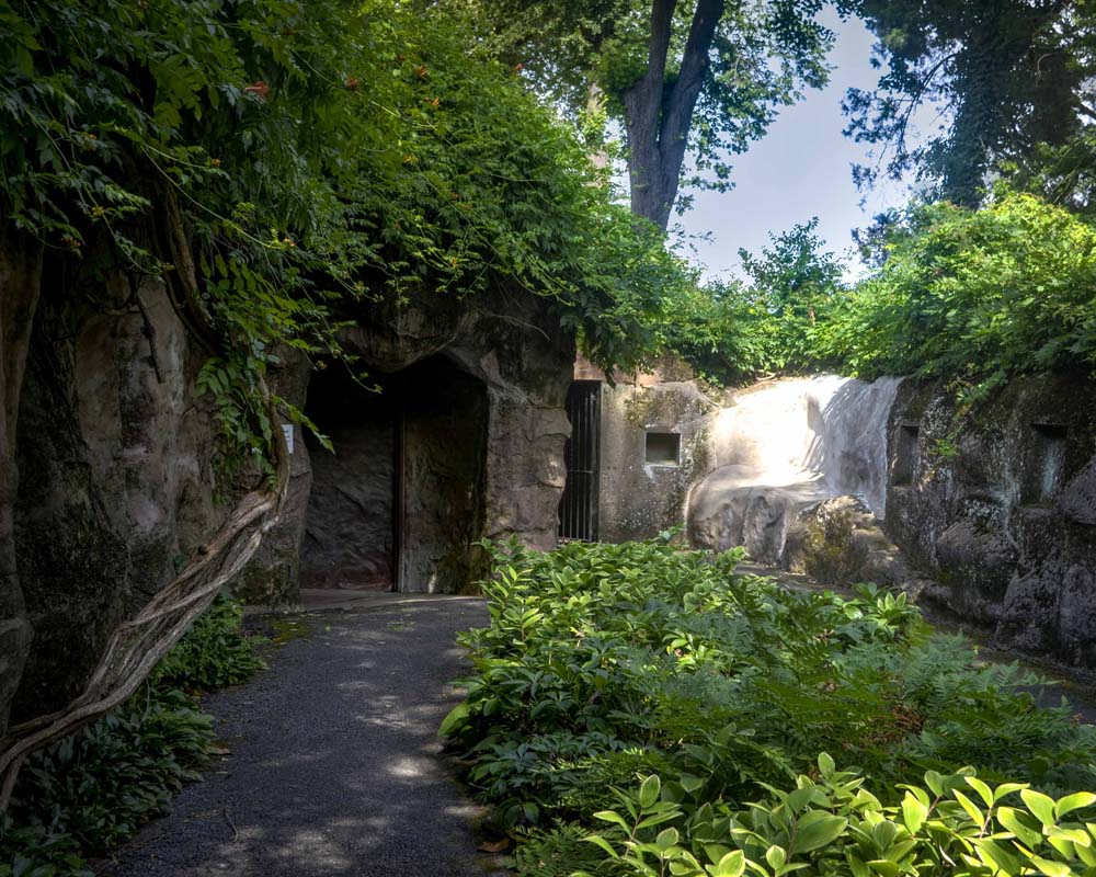 Entrance to the Grotto of Gethsemane ... wisteria growing on the rocks