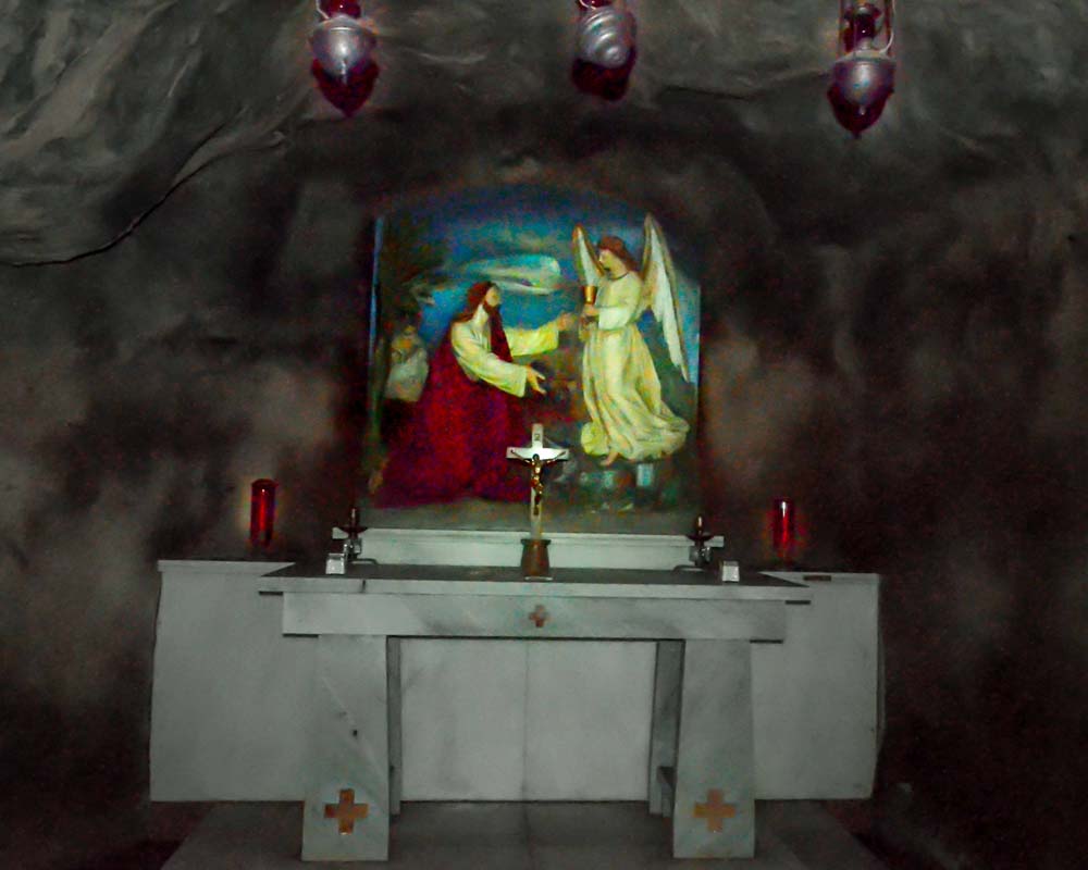 Altar inside the Grotto of Gethsemane, with picture of agony of Jesus