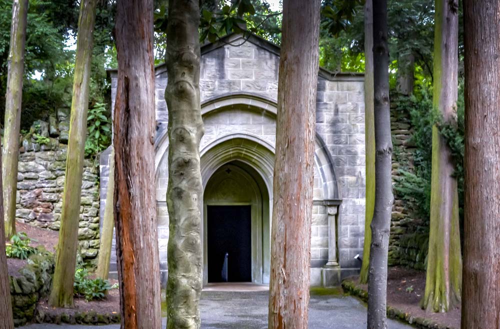 Tomb of the Virgin Mary viewed through cedar trees
